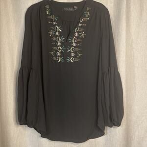 Ivanka Trump Blouse - Size Small - Black - Gorgeous Beading Bell Sleeves Popover